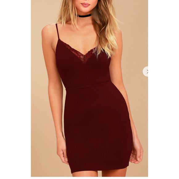 Lush Dress Womens Medium Red Maroon V Neck Lace Mini Cocktail Party - Picture 1 of 8